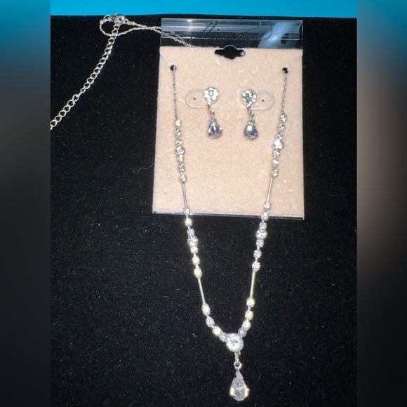 Crystal Silver Necklace and Earring Matching Set, Michael Angelo, Adjustable - Picture 4 of 7